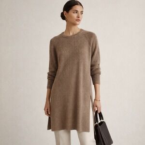 Eileen Fisher 100% Cashmere Ribbed Tunic Sweater Brown XXS F17JRK